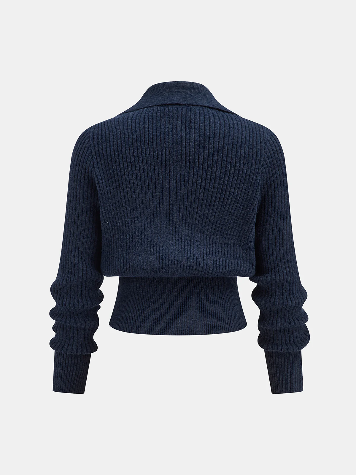 Collared Metal Buckle Ribbed Cropped Cardigan - Wholesalesil