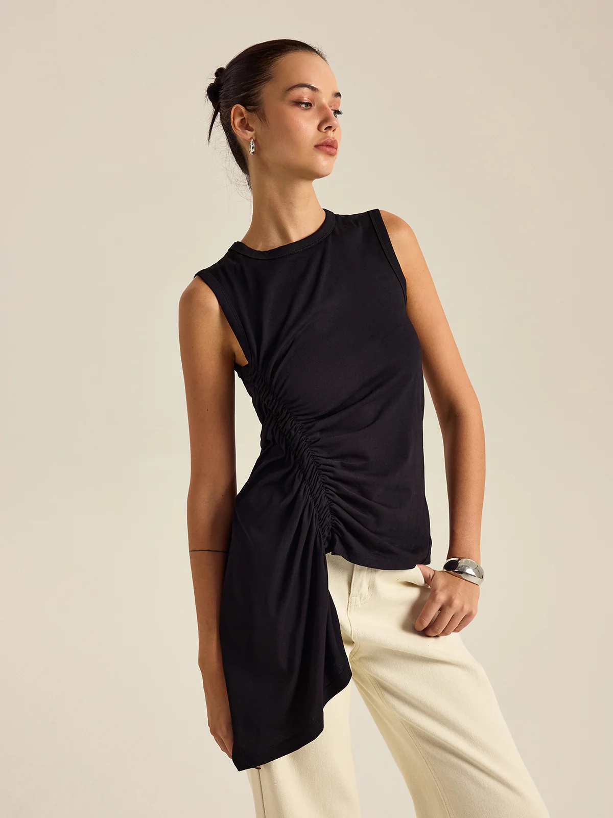 Asymmetrical Ruched Tank Top - Wholesalesil
