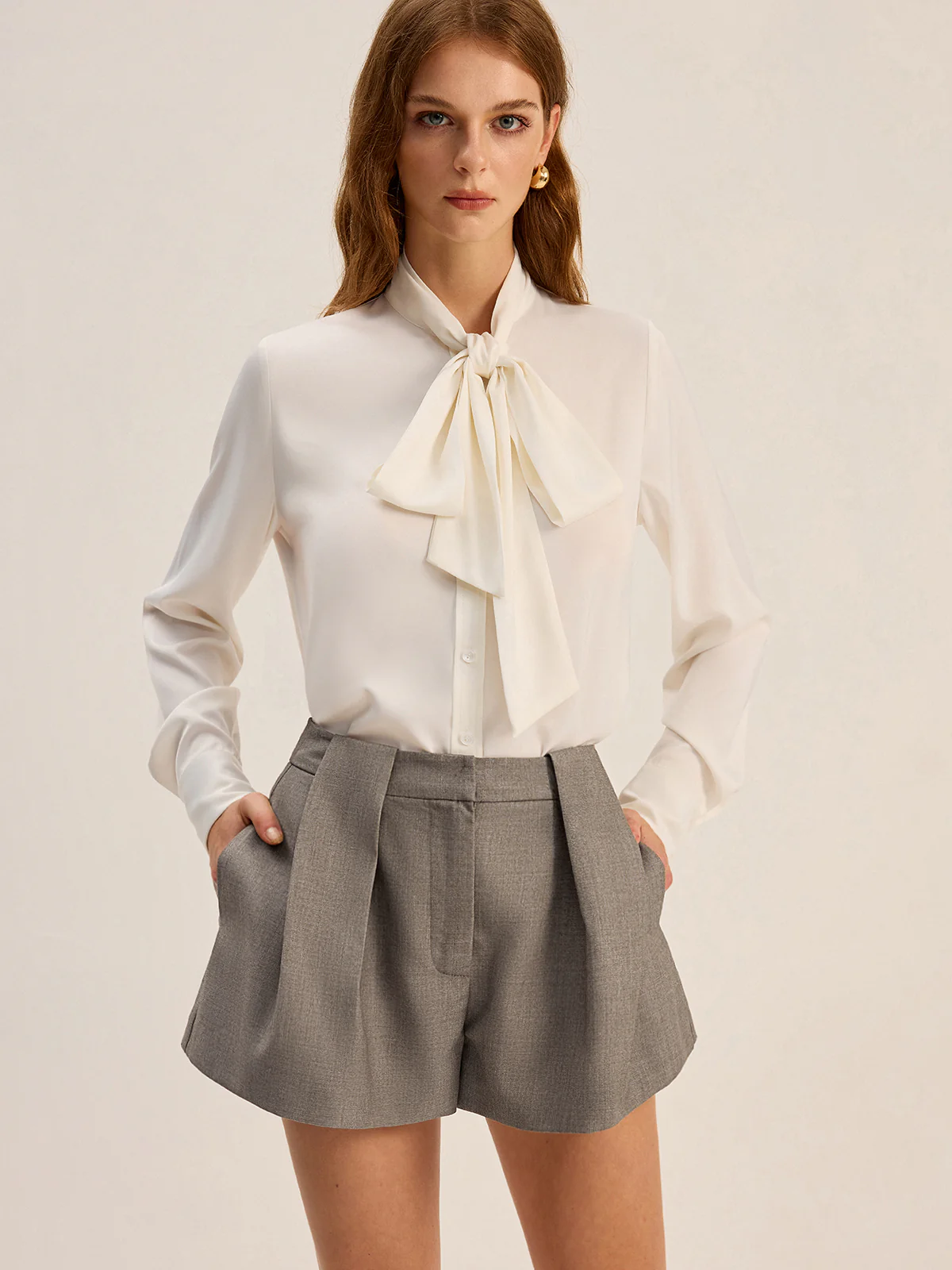 Cotton Blend Pleated Shorts - Wholesalesil