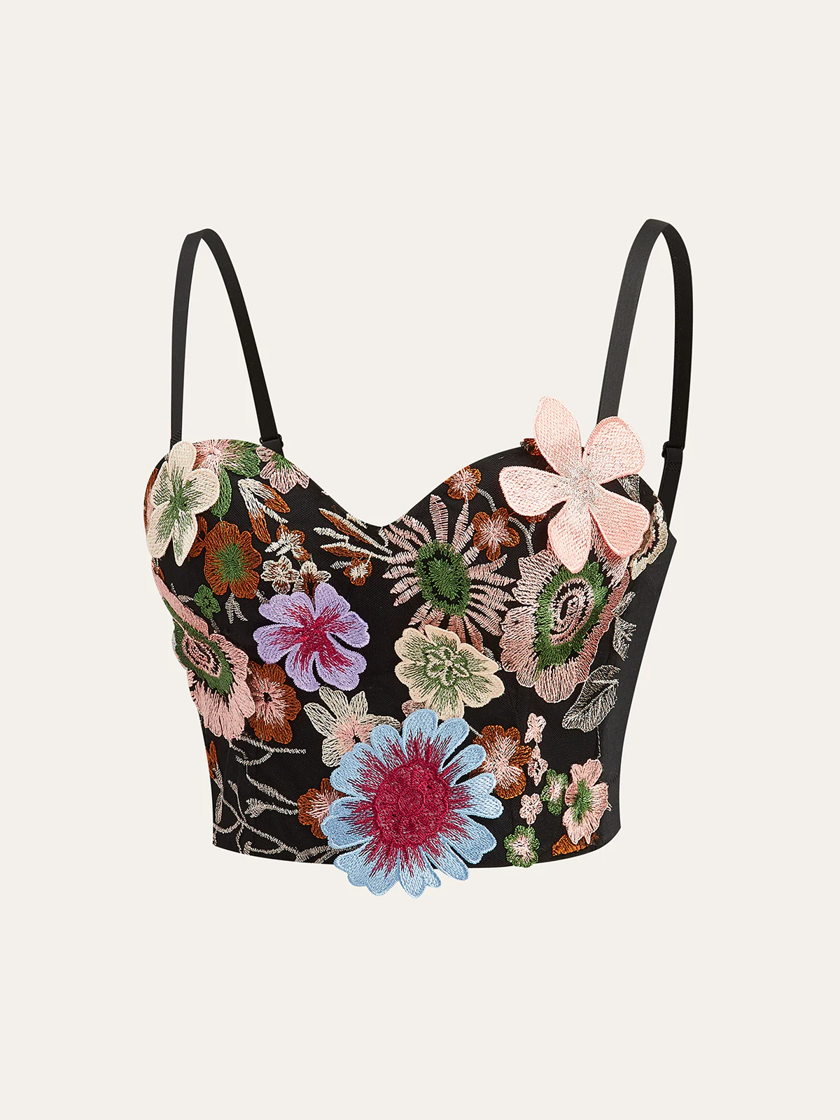 Semi-Sheer 3D Flower Embroidered Corset Top - Wholesalesil