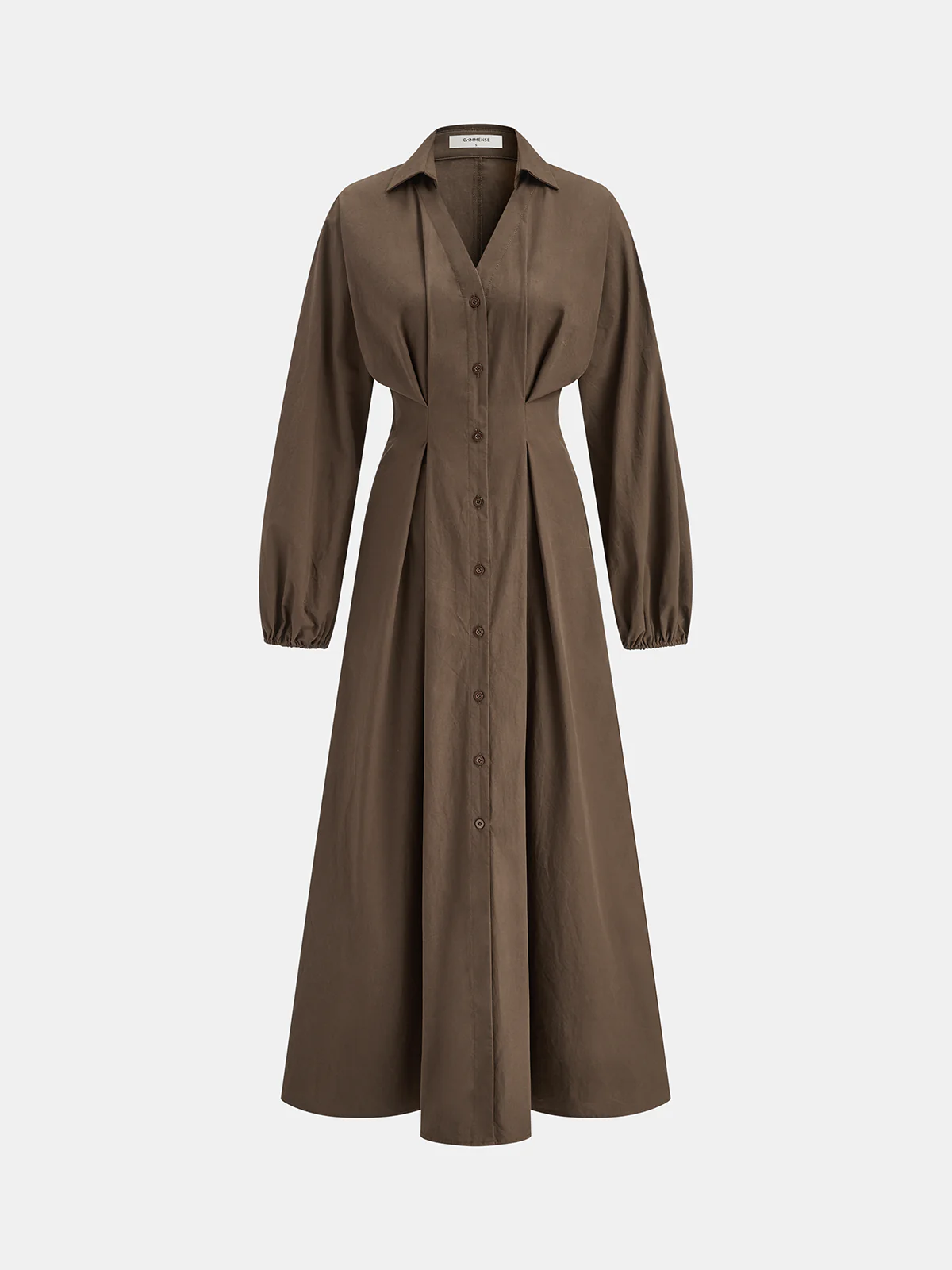 Long Sleeve Button Front Cotton Shirt Dress - Wholesalesil