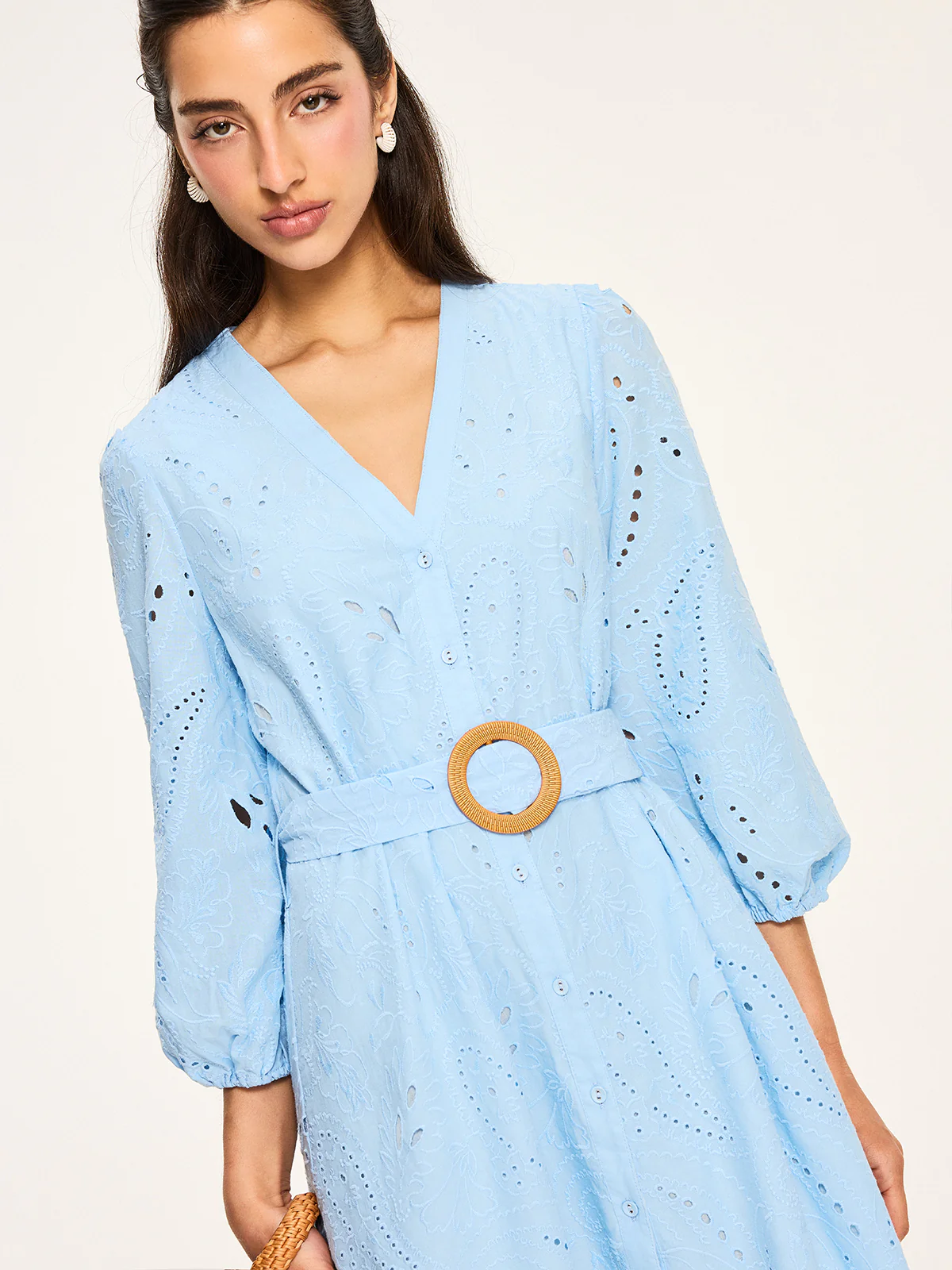 Belted Eyelet Mini Dress - Wholesalesil