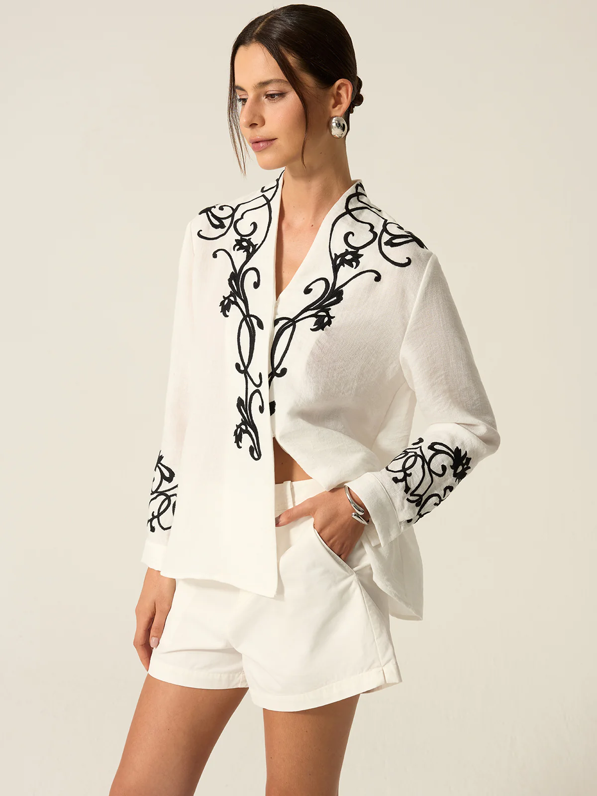 Embroidered Cotton & Linen Blouse - Wholesalesil