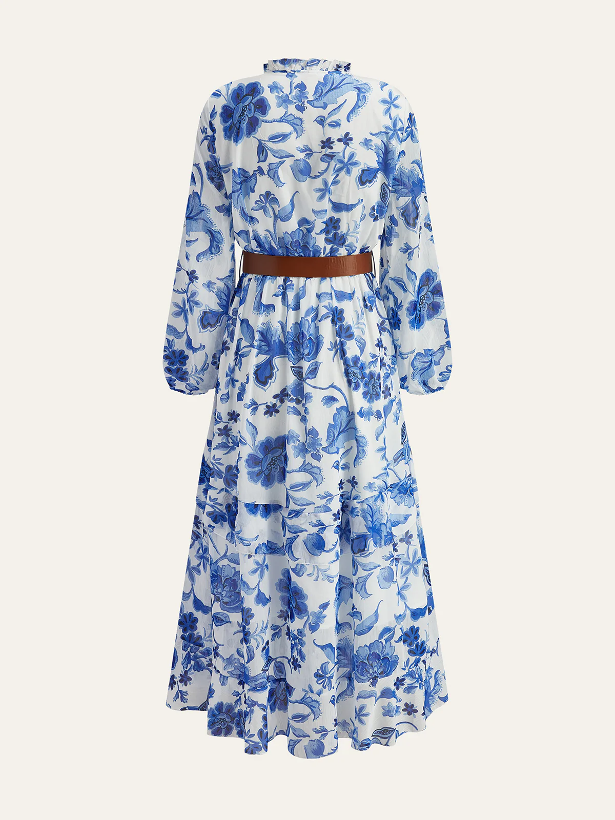 Belted Ruffled Floral Print Maxi Dress - Wholesalesil