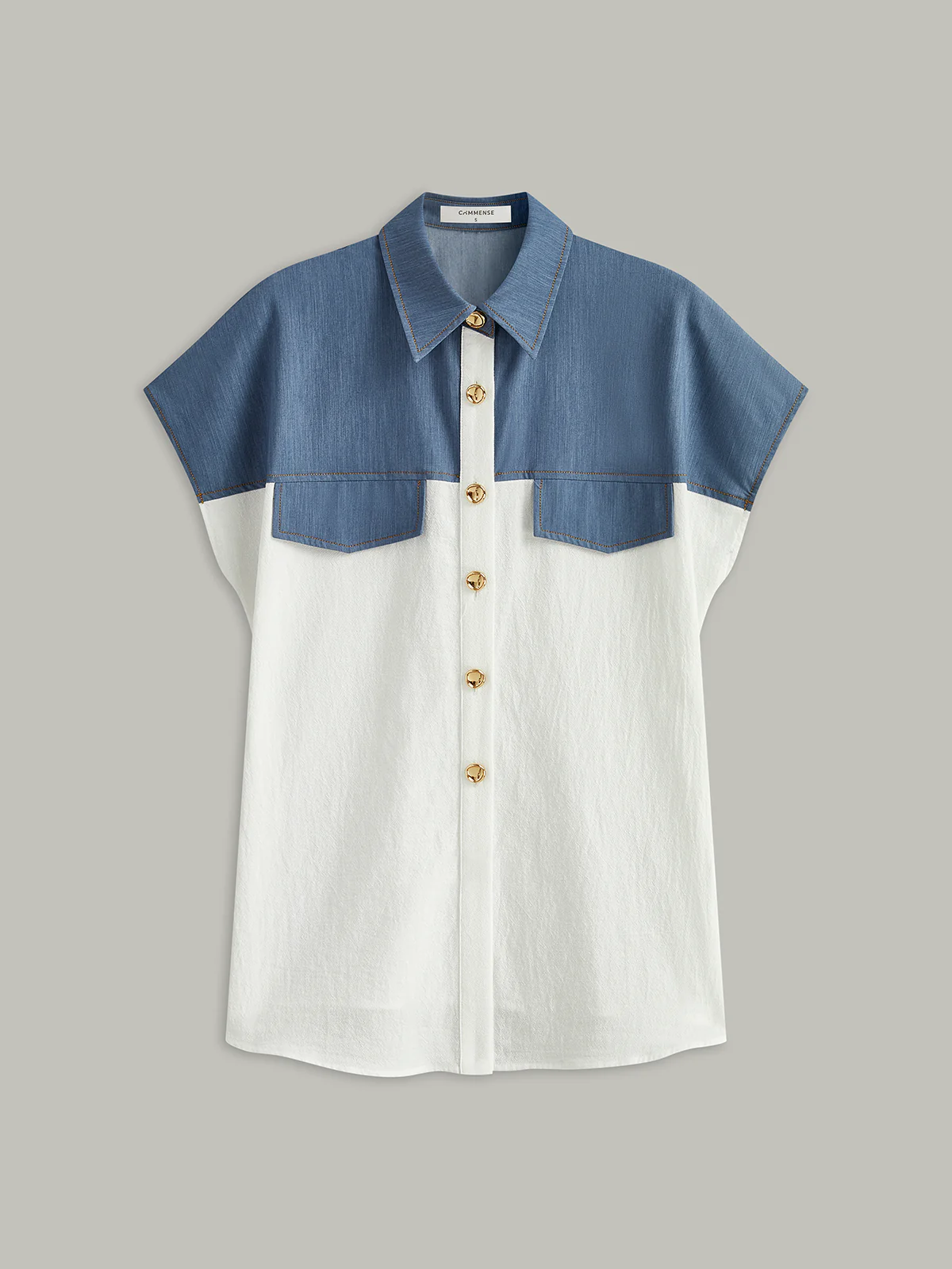 Color-Blocked Short-Sleeved Shirt - Wholesalesil