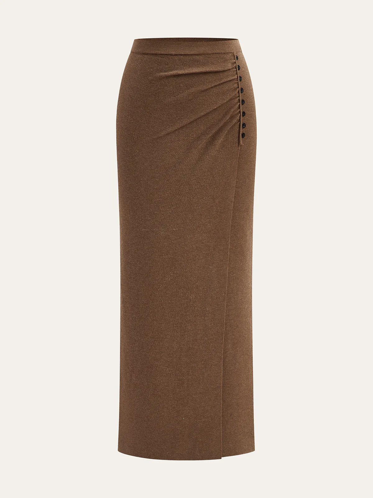 Ruched Side Button Wool Blend Sweater Skirt - Wholesalesil