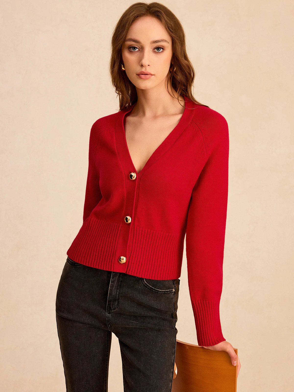 V-Neck Button-Front Knit Cardigan - Wholesalesil
