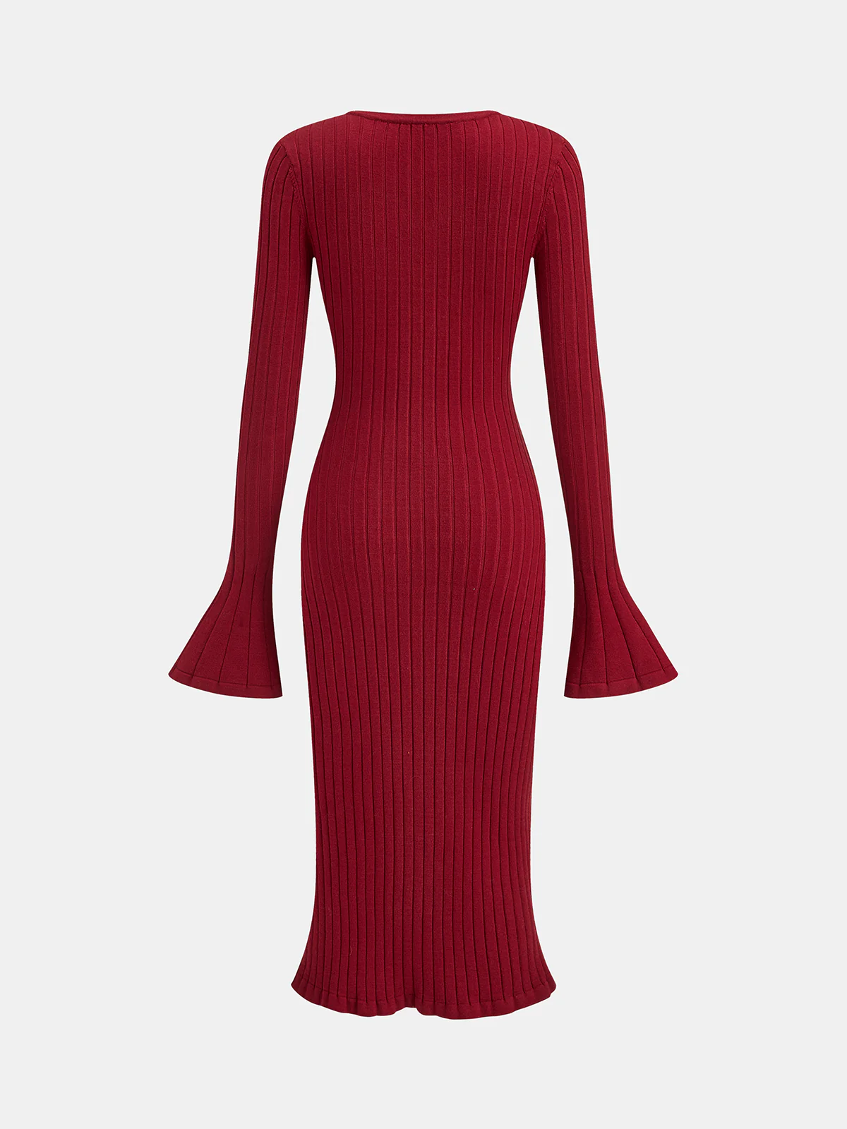 Bell Sleeve Mermaid Hem Horsebit Knit Midi Dress - Wholesalesil