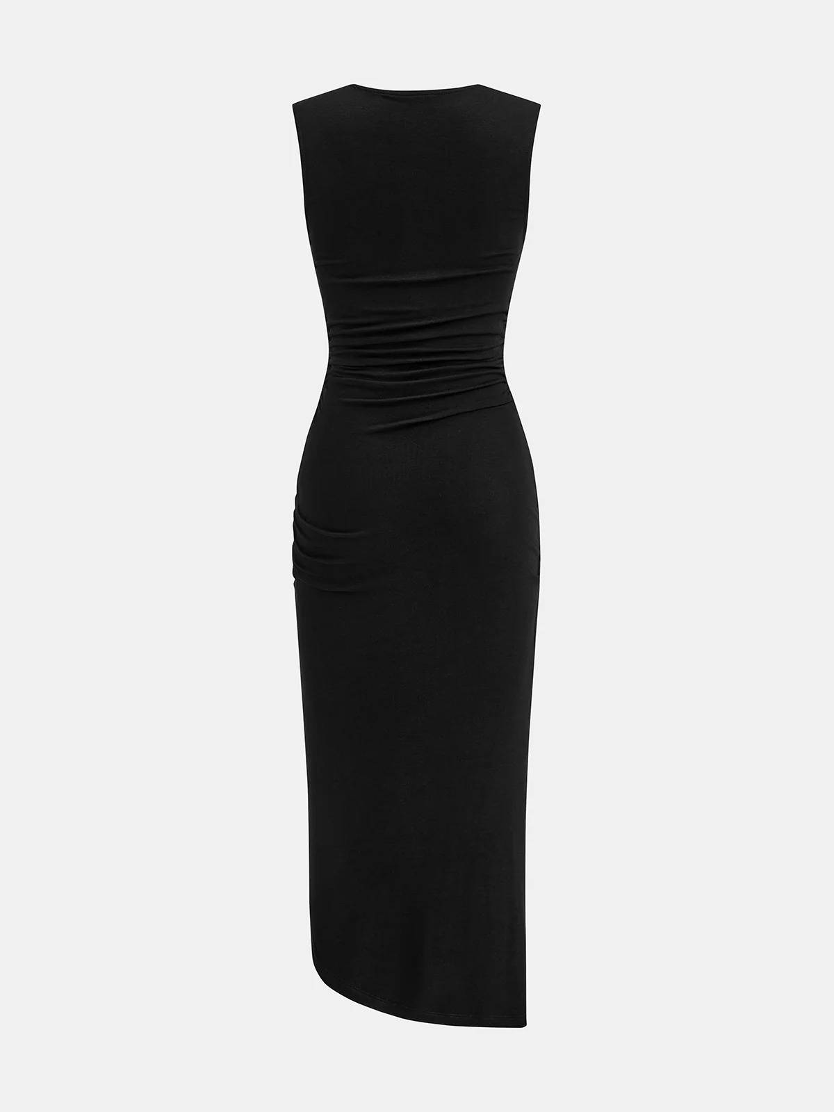 Belt-Decor Sleeveless Ruched Maxi Dress - Wholesalesil