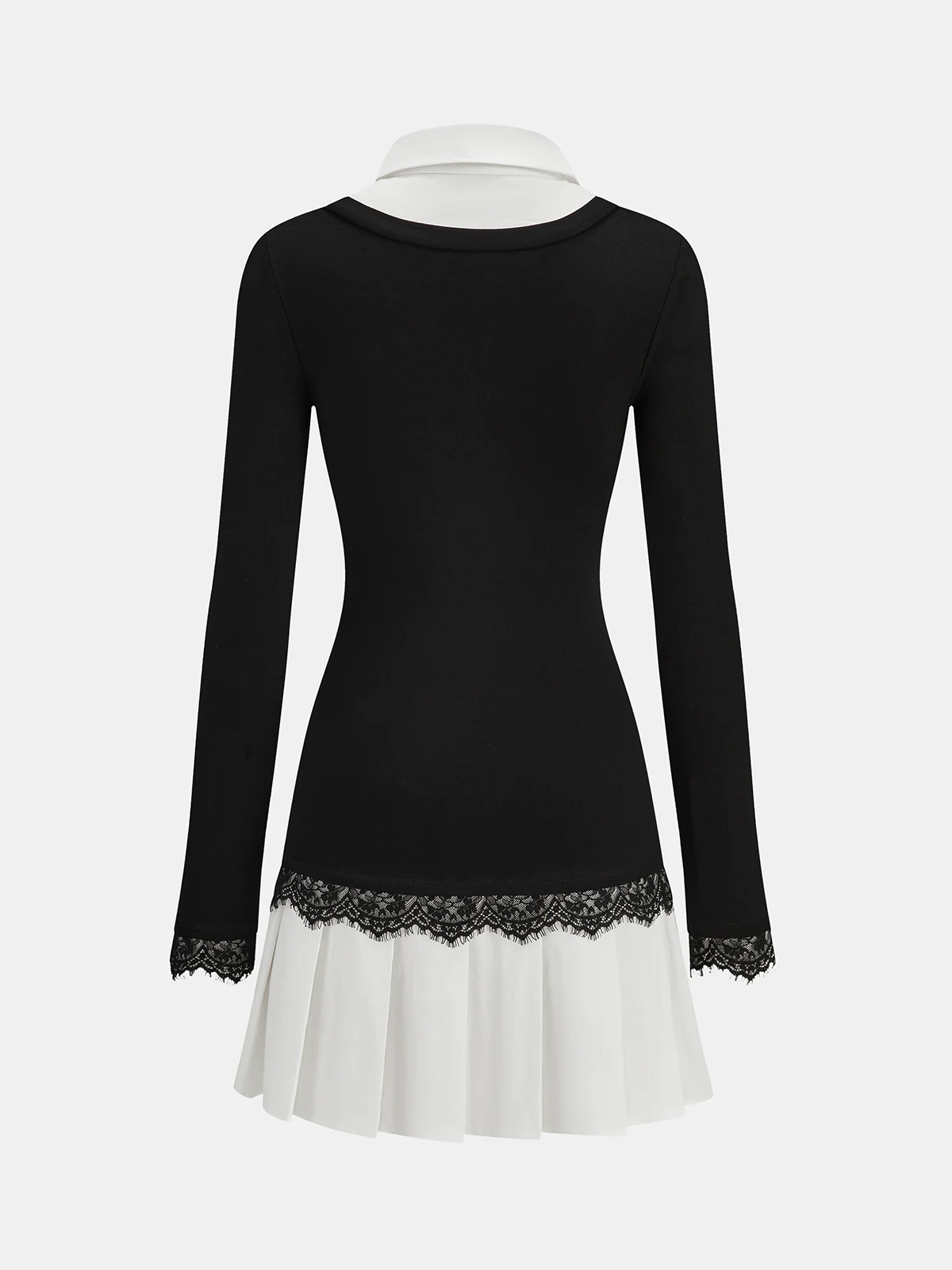 Color-Block Collared Pleated Lace Detail Mini Dress - Wholesalesil
