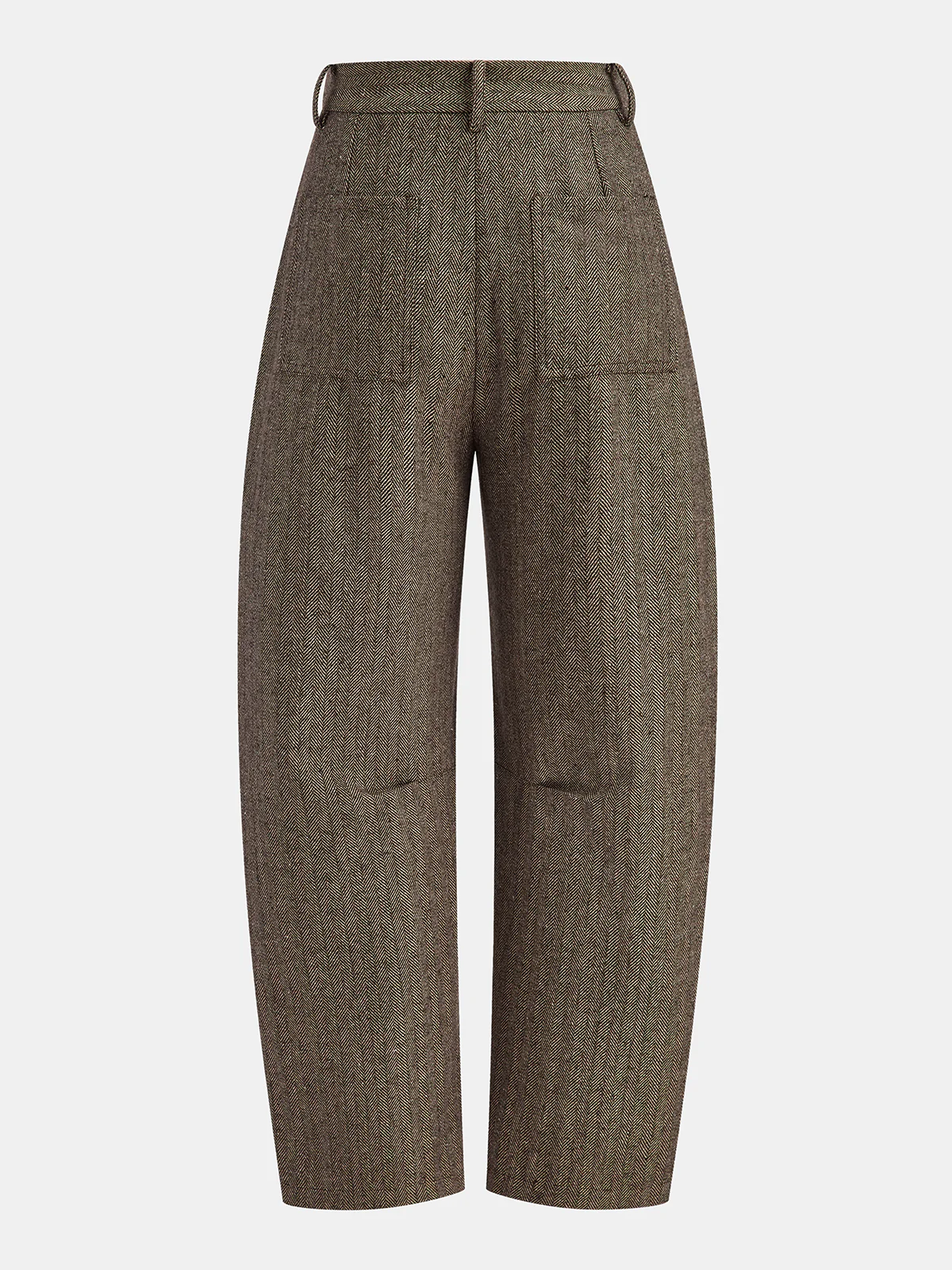 Mid-Waist Herringbone Curved-Leg Pants - Wholesalesil