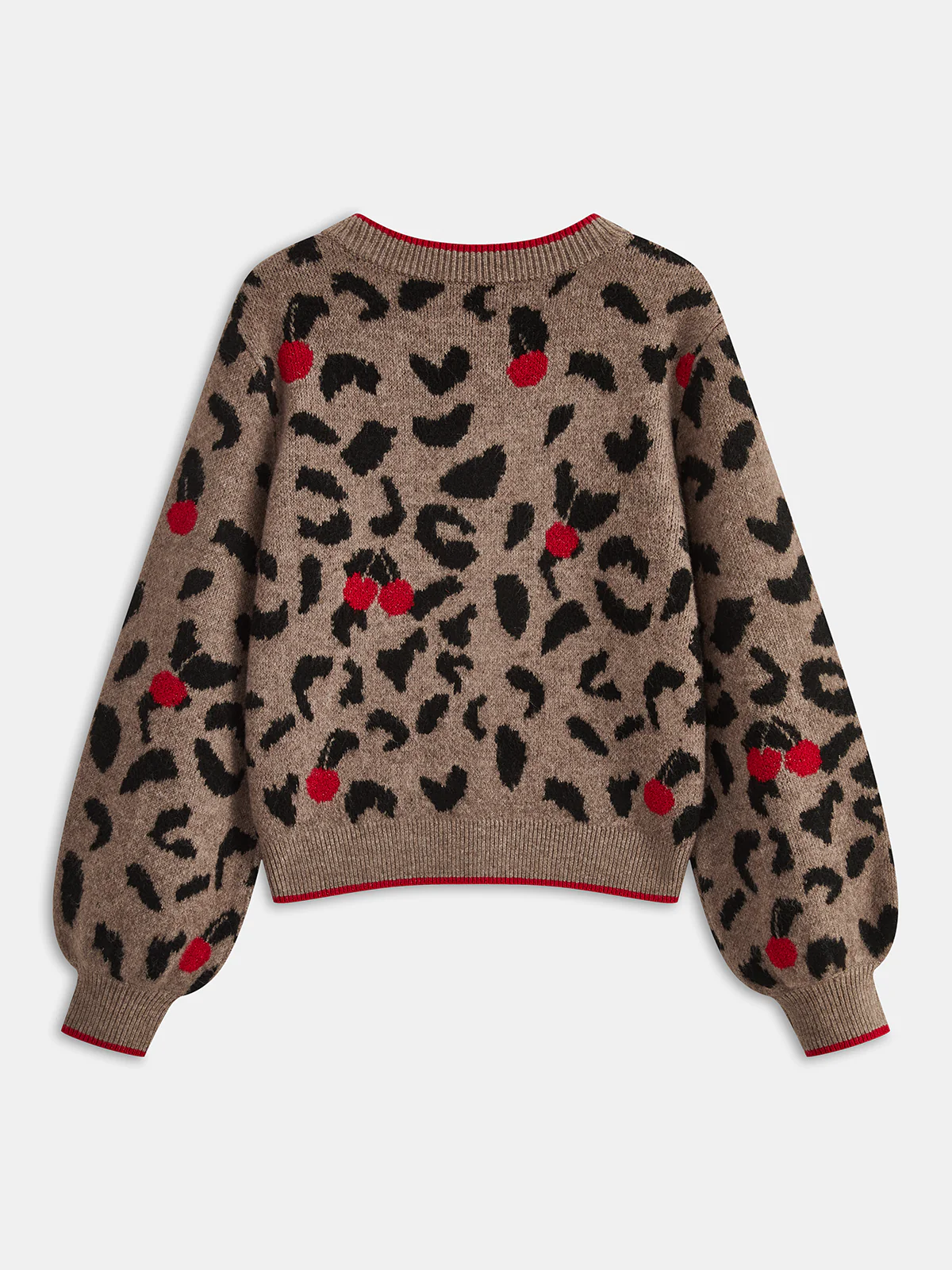 Cherry Leopard Print Knit Cardigan - Wholesalesil