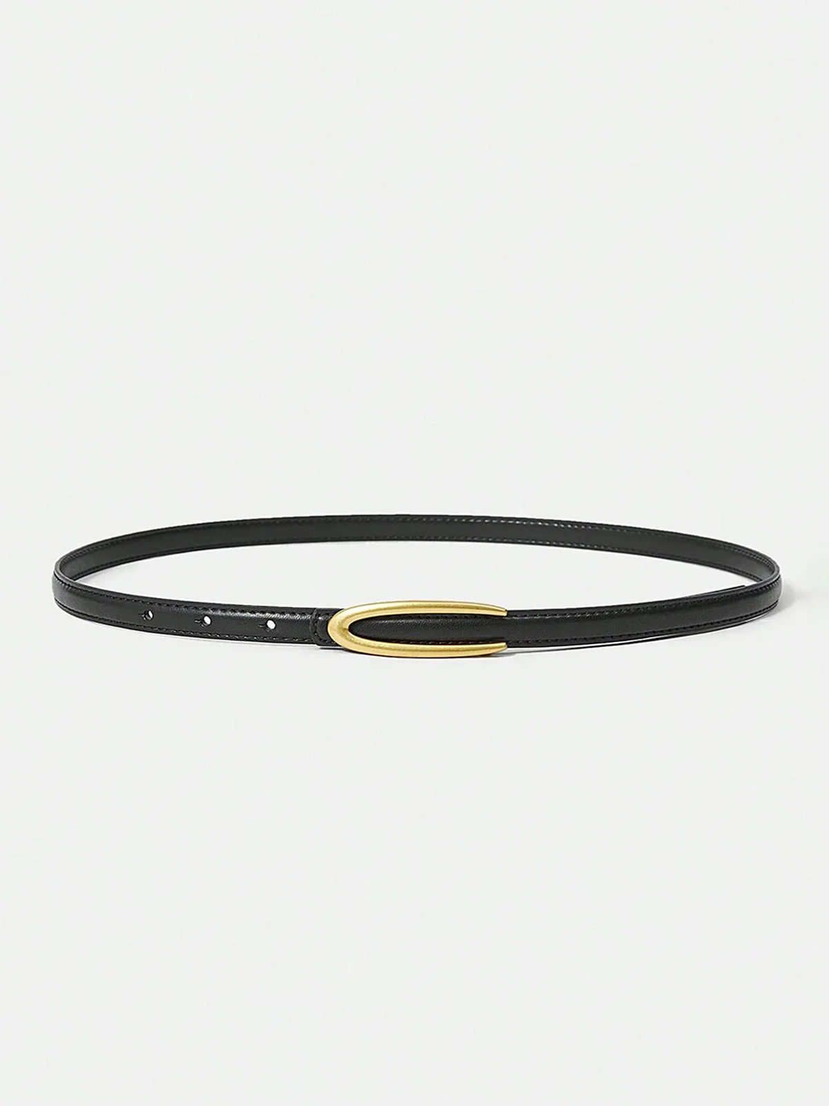 Gold Oval Buckle PU Leather Thin Belt - Wholesalesil