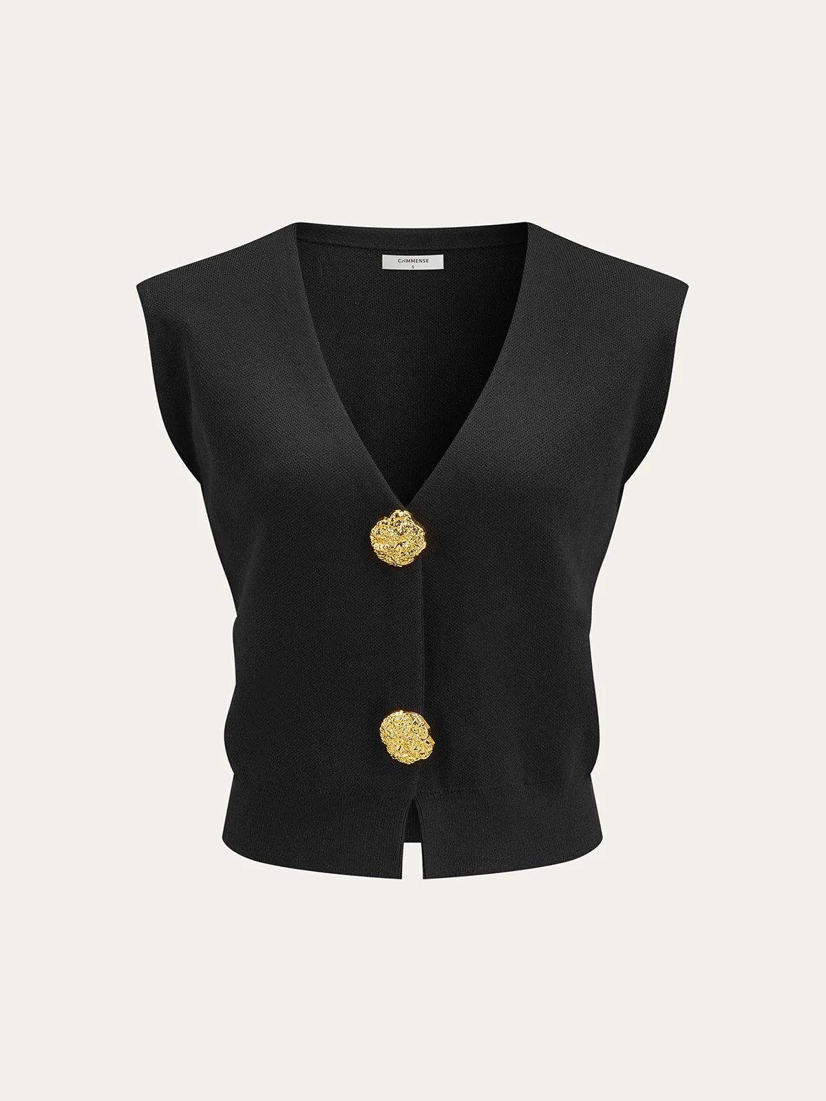 Metal Button V-Neck Knit Vest - Wholesalesil
