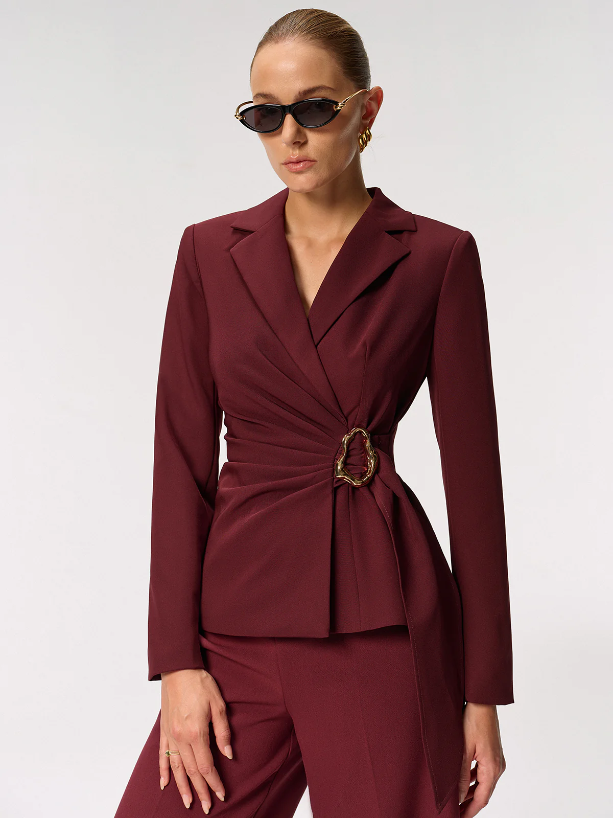 Metal Buckle Asymmetric Blazer - Wholesalesil