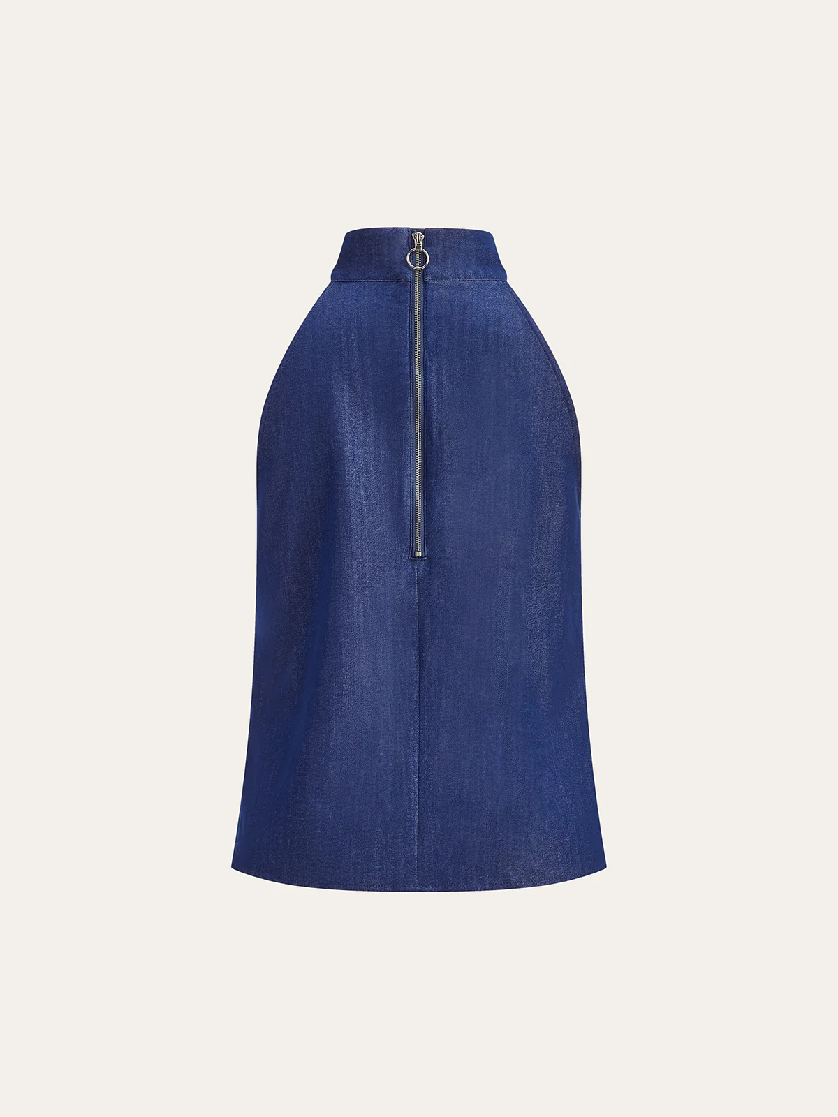 Denim Halter Neck Back Zipper Top - Wholesalesil