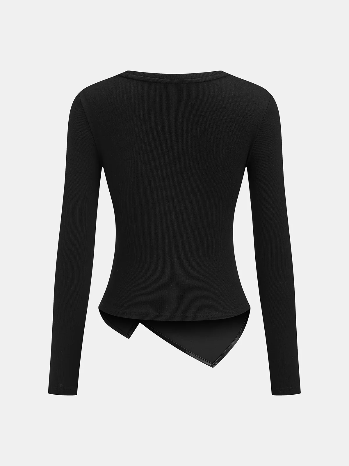 Faux Leather Panel Asymmetric Knit Top - Wholesalesil