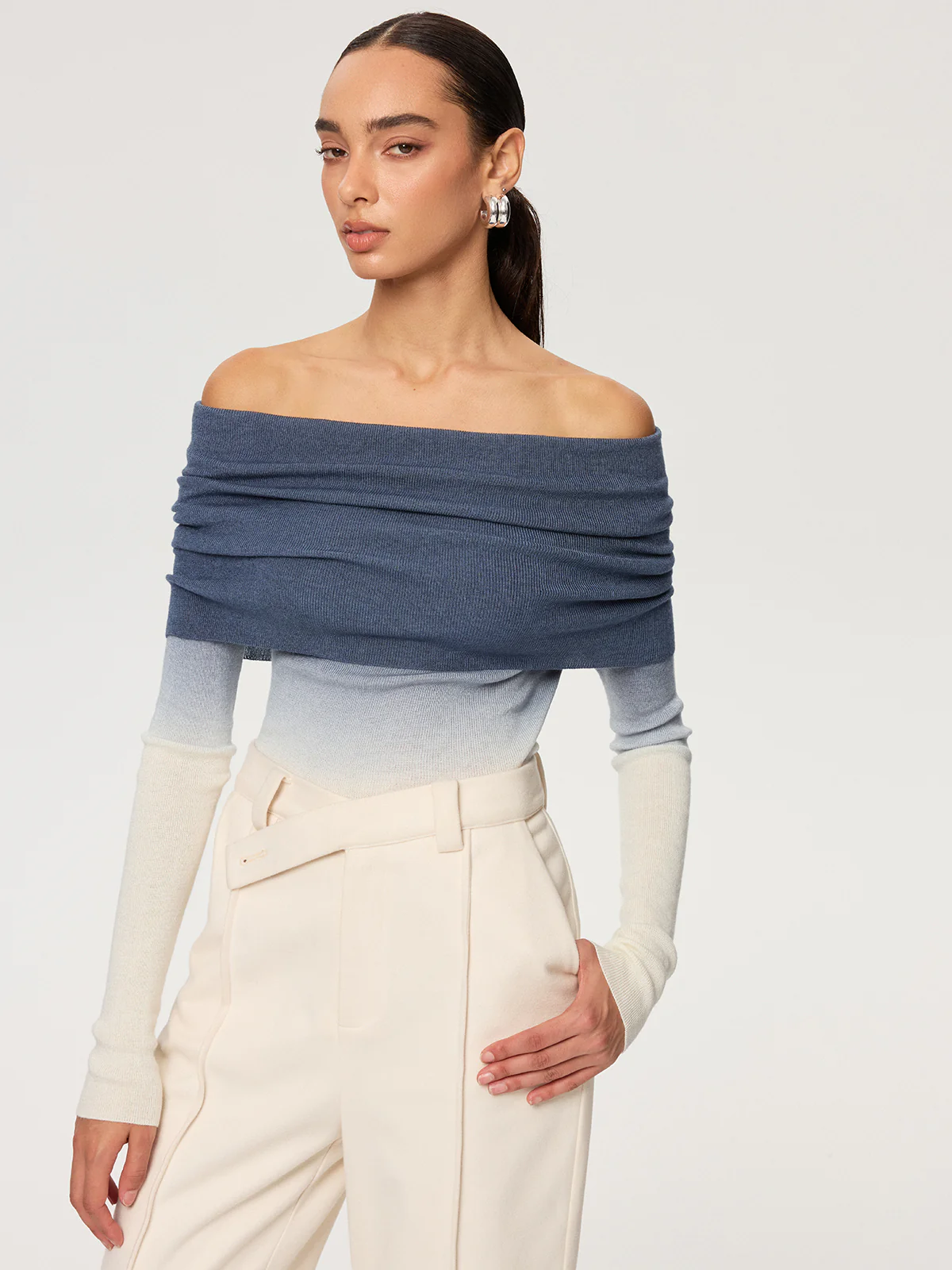 Off-Shoulder Ombre Wool Blend Knit Top - Wholesalesil