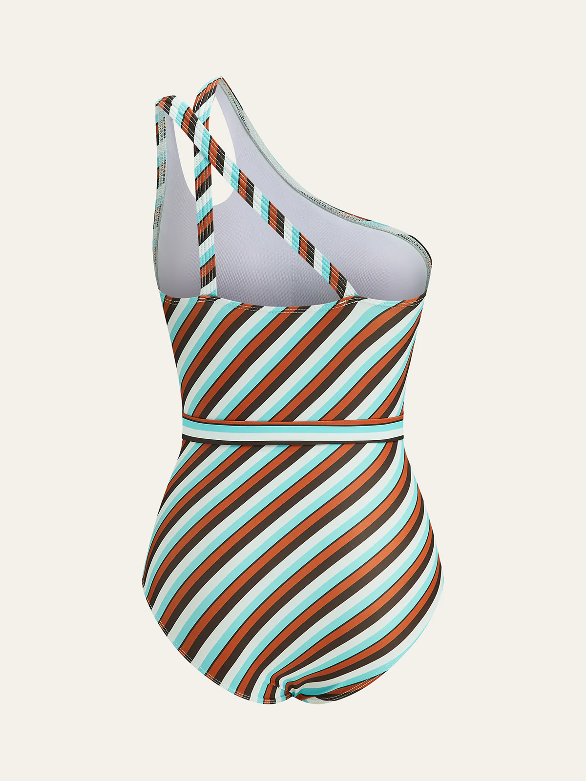 Asymmetrical Striped Belted One-Piece Swimsuit - Wholesalesil