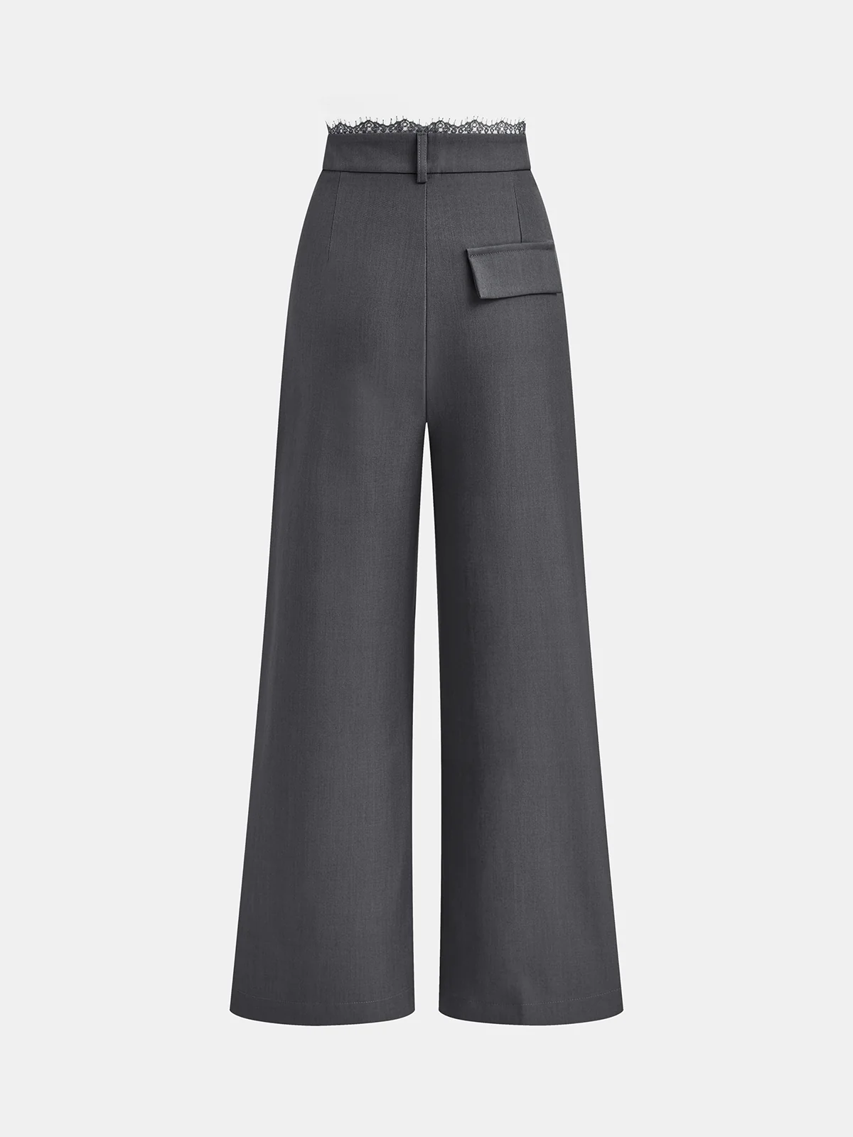 High-Waist Lace Trim Wide-Leg Pants - Wholesalesil
