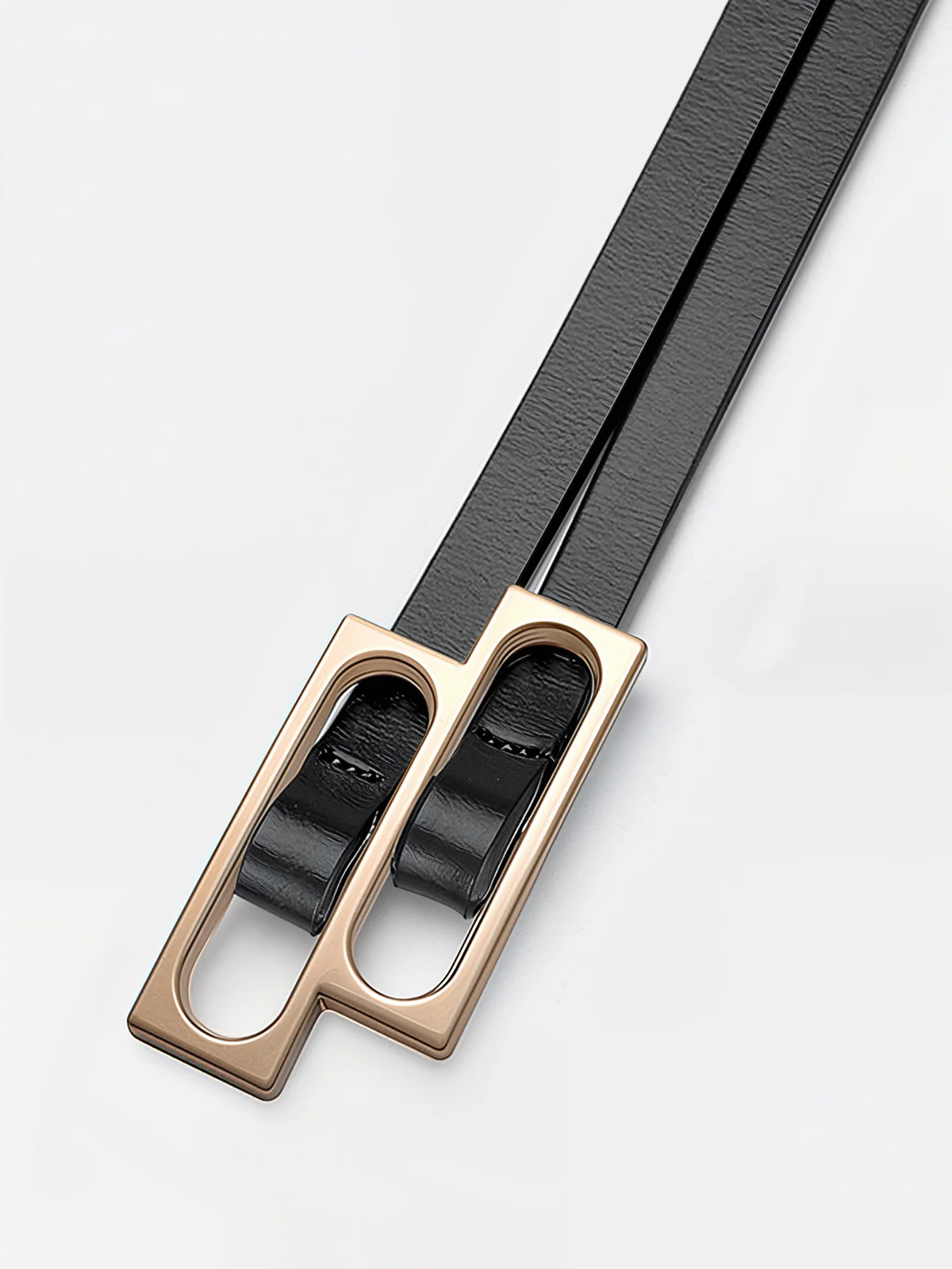 Double-Loop Buckle Leather Thin Belt - Wholesalesil