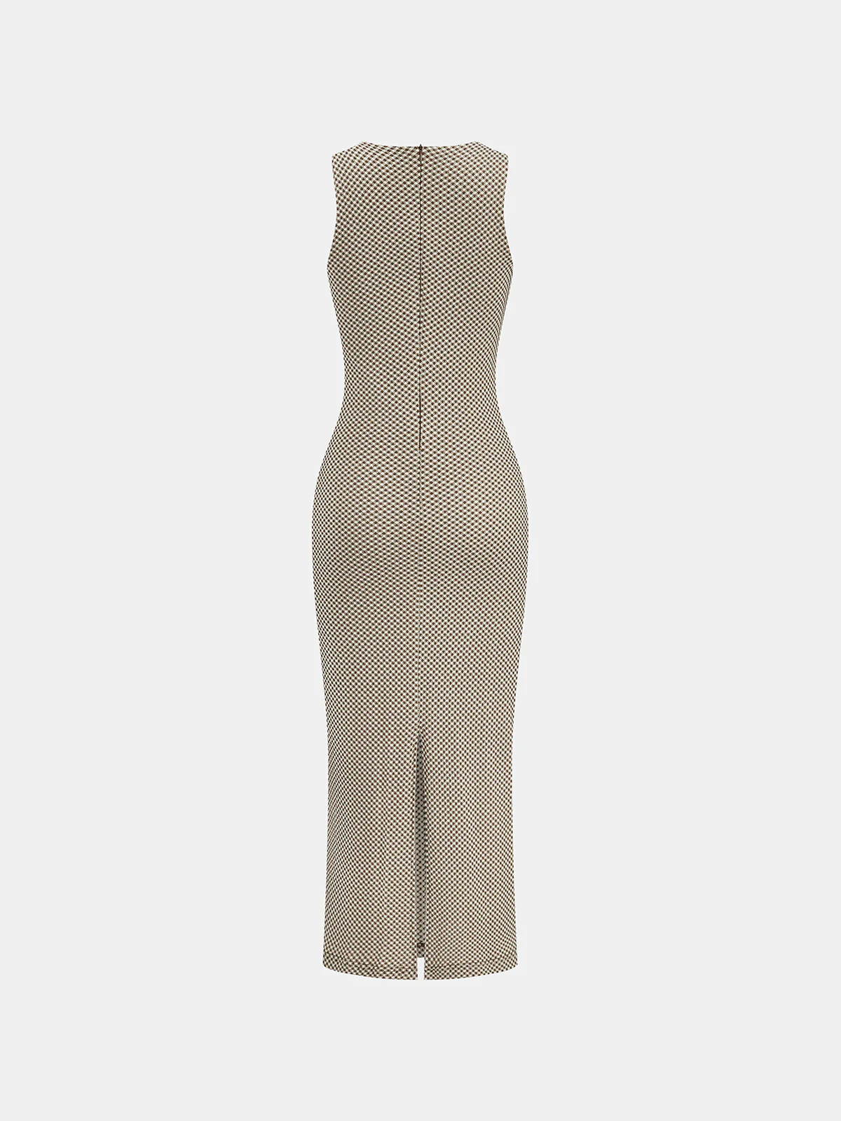 Slim Fit Checkered Sleeveless Maxi Dress - Wholesalesil