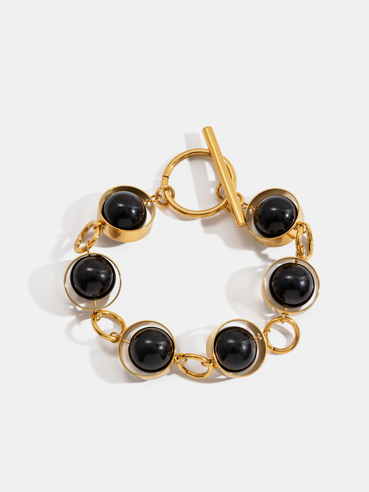 Rotatable Black Bead Toggle-Clasp Bracelet - Wholesalesil