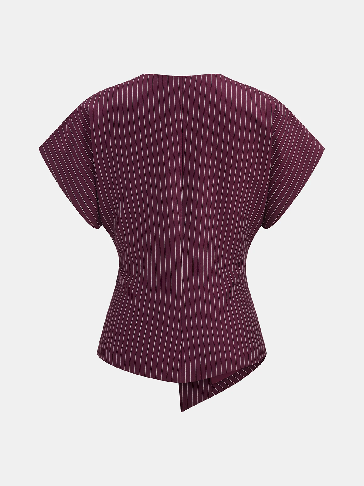 Striped V-Neck Blouse with Metal Button - Wholesalesil