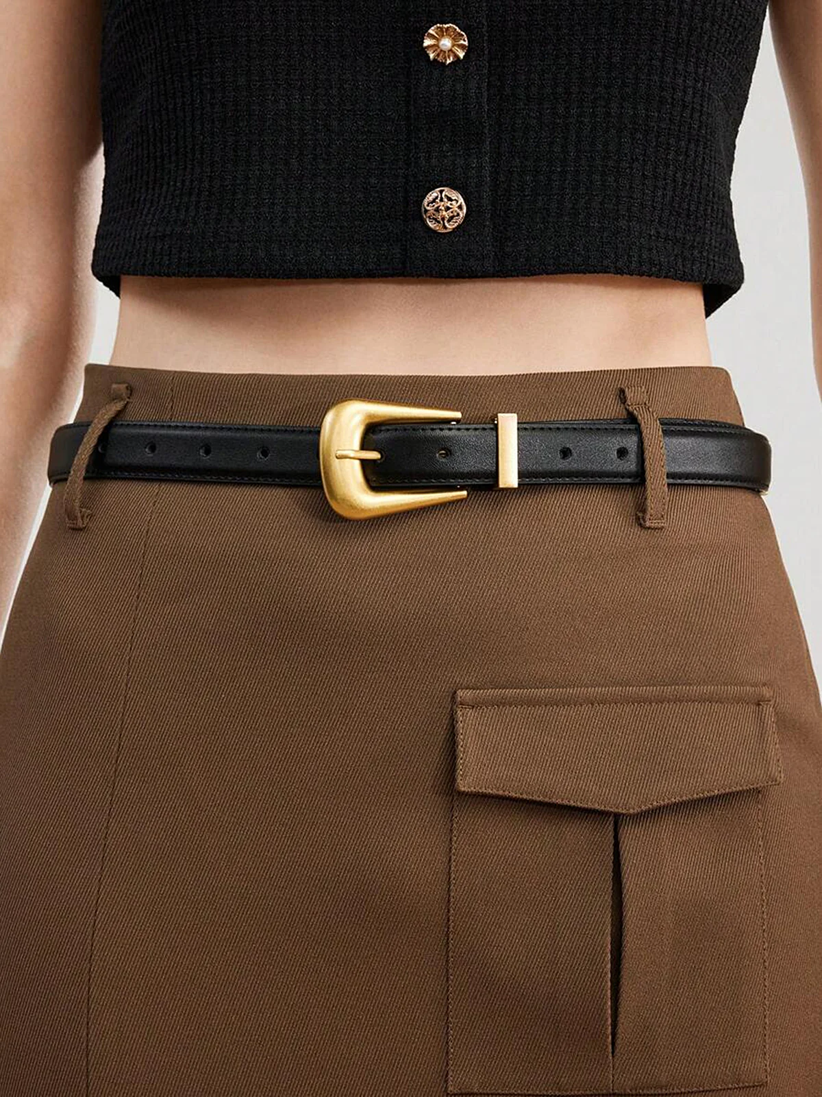 Golden Buckle Leather Belt - Wholesalesil