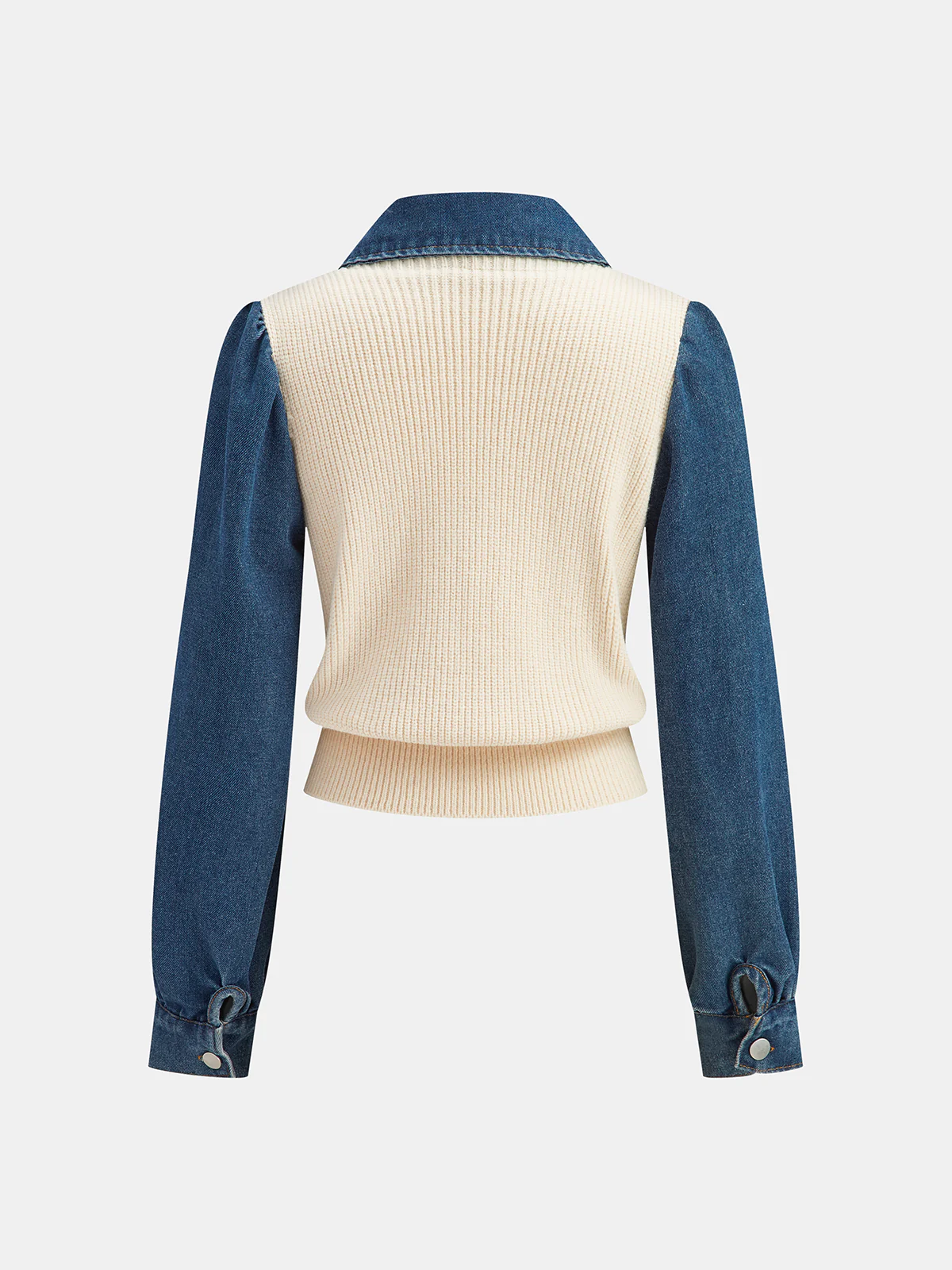 2 in 1 Denim Paneled Knit Top - Wholesalesil