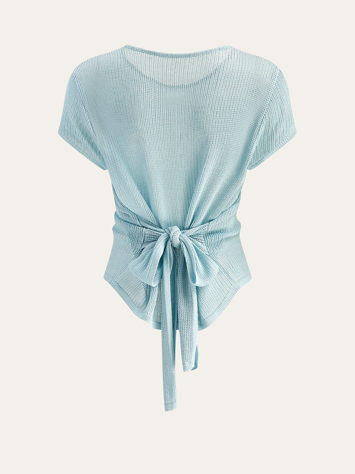 Waffle-Knit Top with Back Tie Detail - Wholesalesil