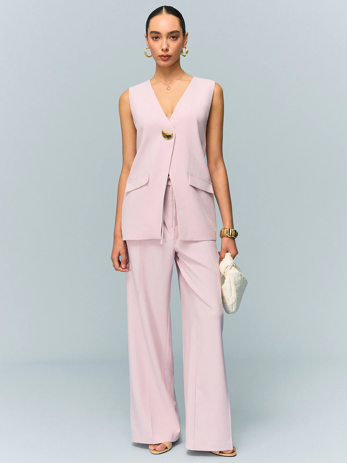 Mid-Waisted Wide-Leg Pants with Tie Detail - Wholesalesil