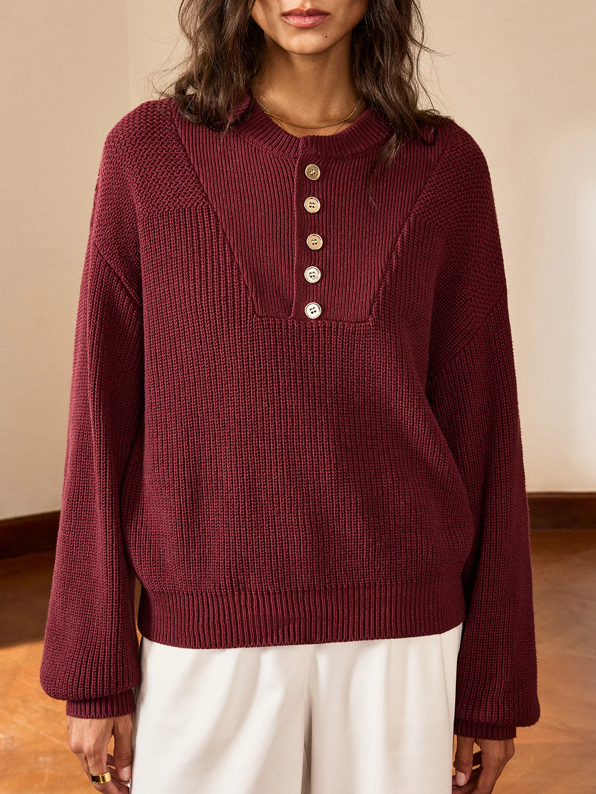 Metal Button-Front Knit Top - Wholesalesil