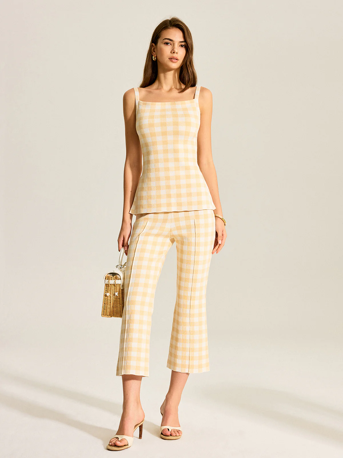 Gingham Print Pants Set - Wholesalesil