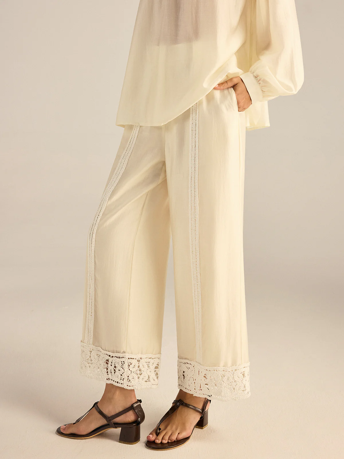 Crochet Tencel Wide-Leg Pants - Wholesalesil
