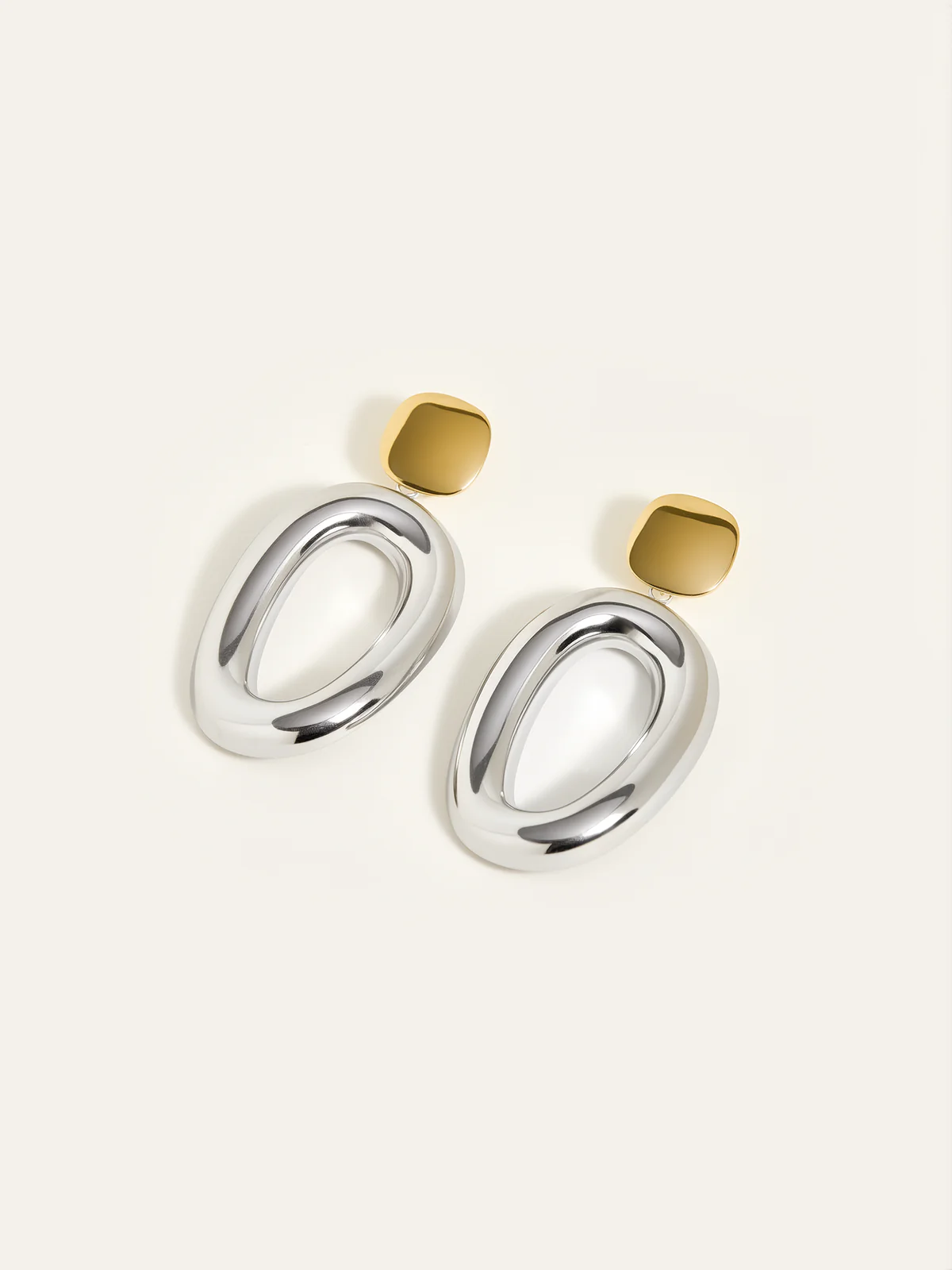 Two-Tone Smooth Oval Drop Earrings - Wholesalesil