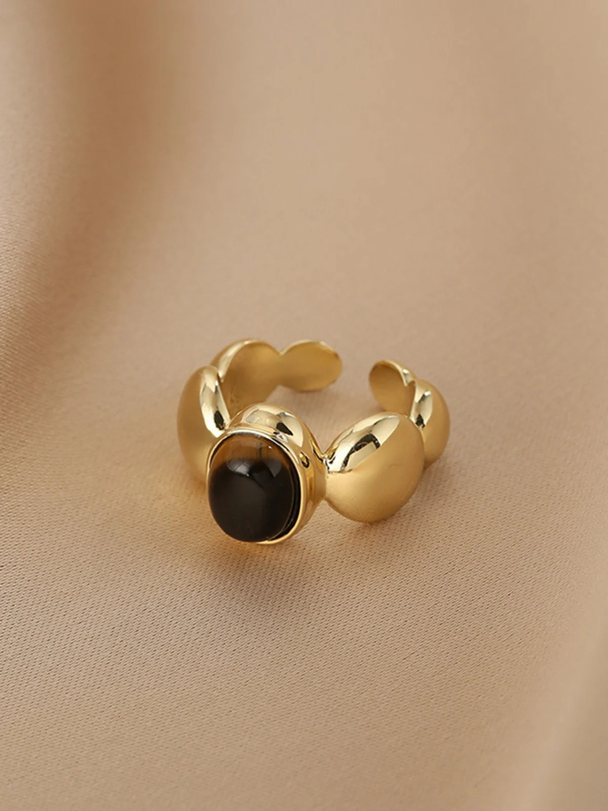 Gold Tone Ring with Brown Stone - Wholesalesil