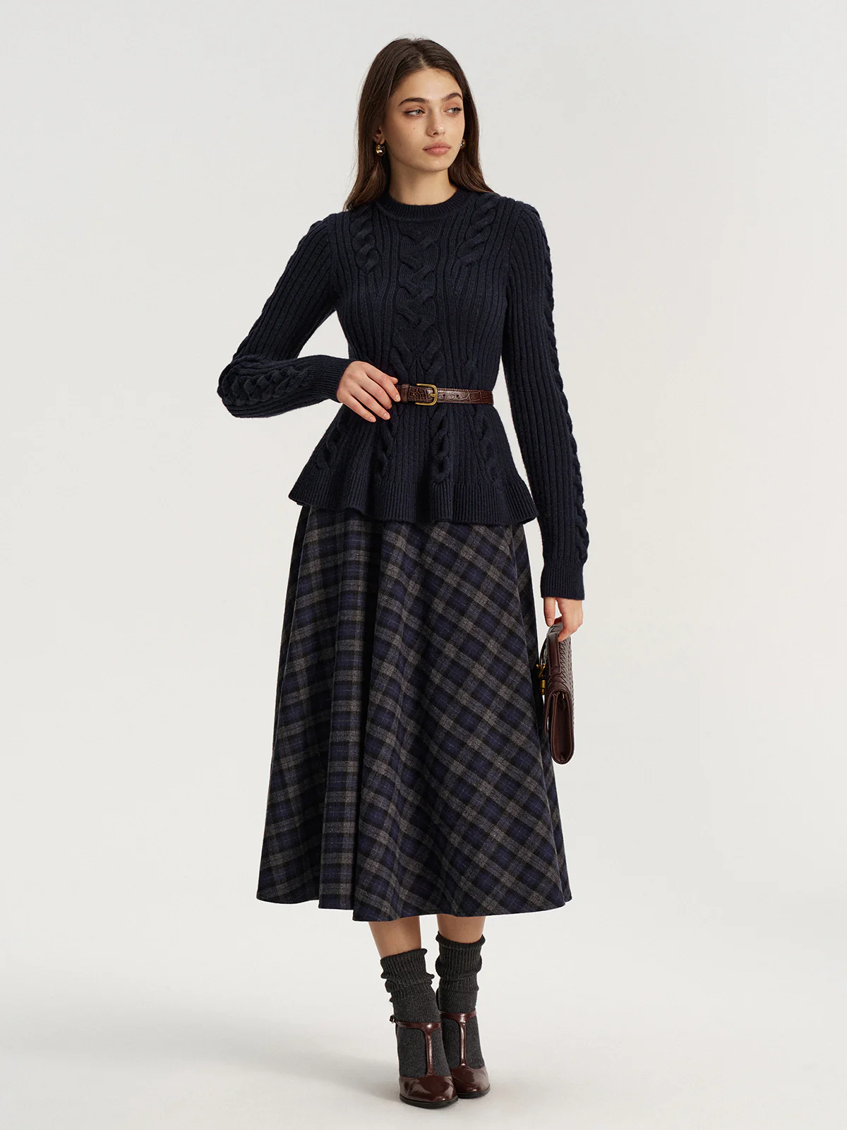 Cashmere-Blend Cable-Knit Sweater without Belt - Wholesalesil
