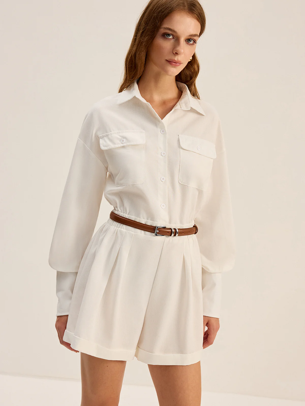 Shirt Style Jumpsuit Without Belt - Wholesalesil