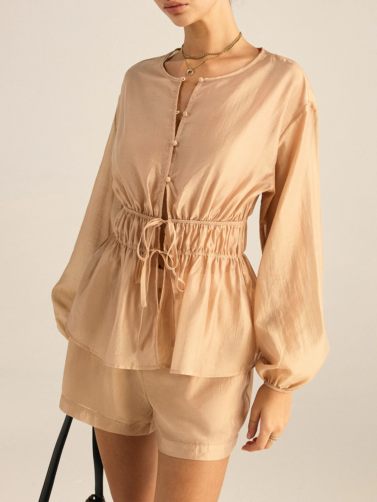 Tencel Tie-Waist Top and Shorts Set - Wholesalesil
