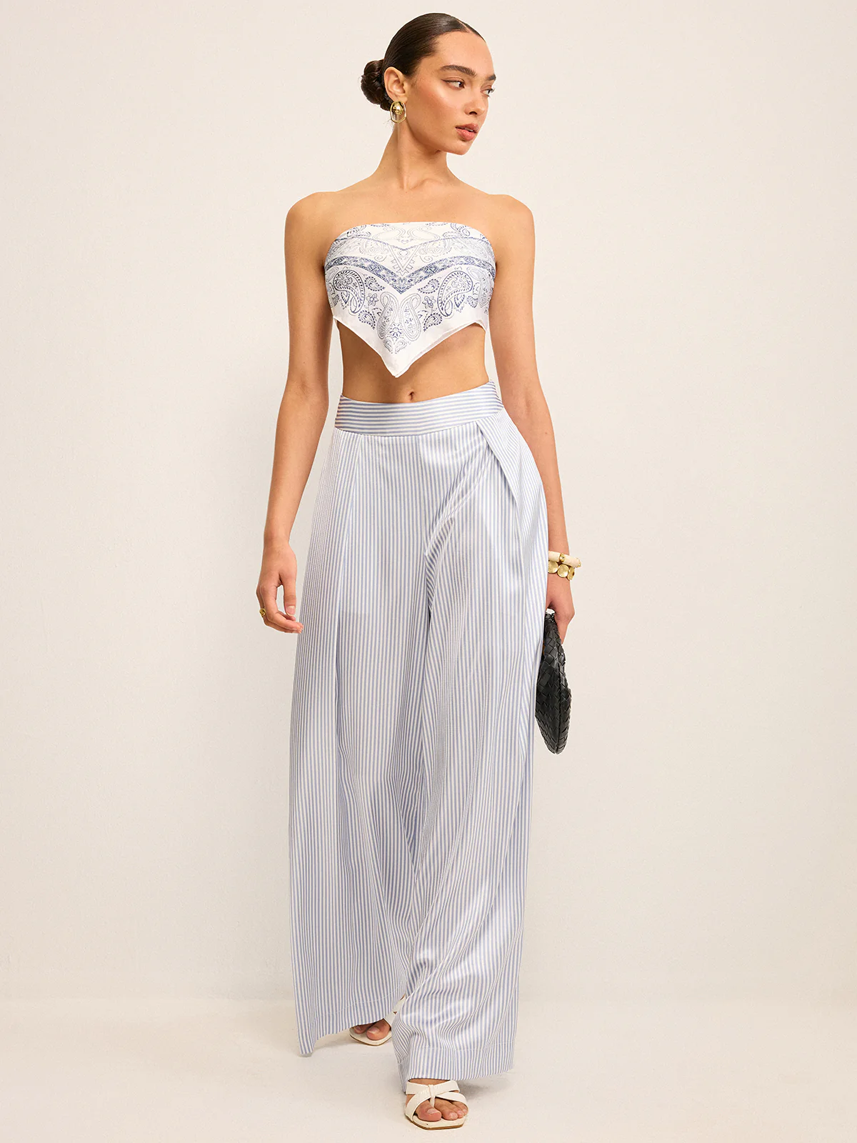 Mid-Waisted Striped Wide-Leg Pants - Wholesalesil