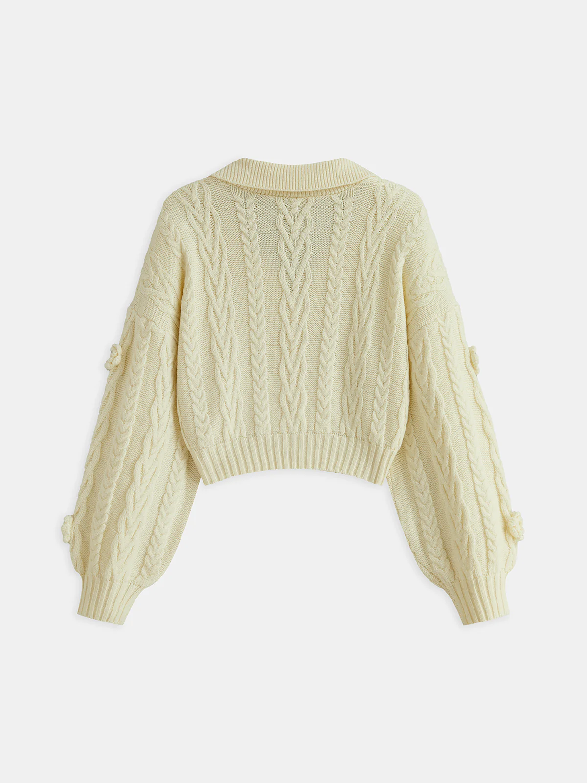 3D Floral Collared Cable Knit Top - Wholesalesil