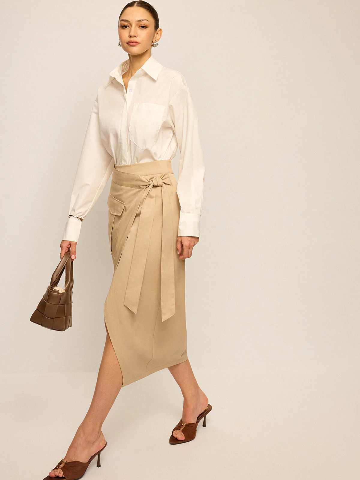 Pocket Wrap Midi Skirt - Wholesalesil