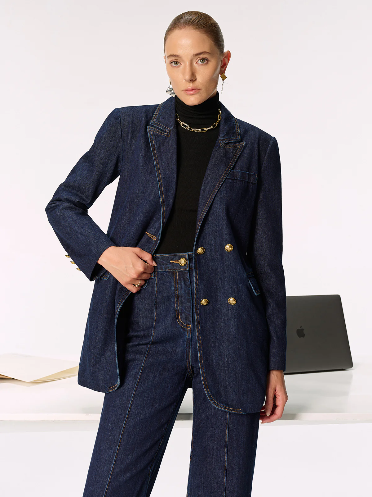 Denim Double Breasted Blazer - Wholesalesil