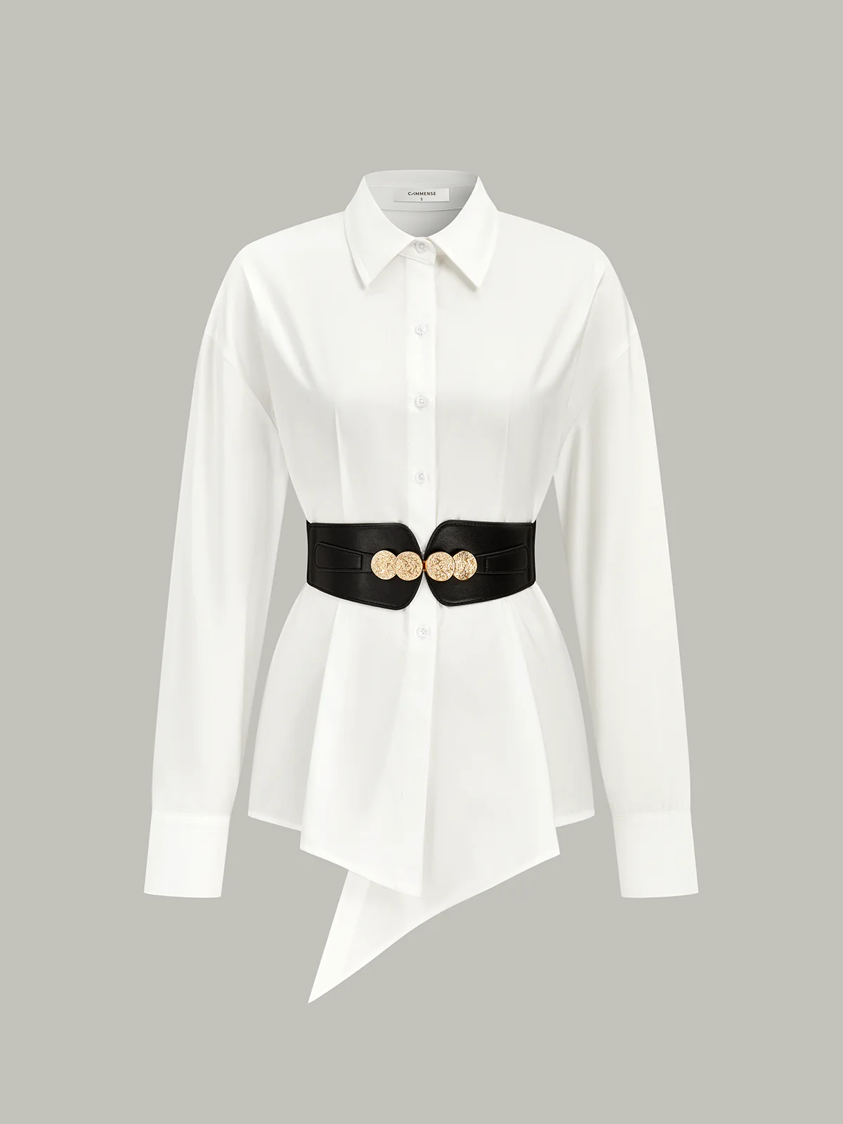 Pure cotton breathable Wide Belted Cotton Asymmetric Shirt - Wholesalesil