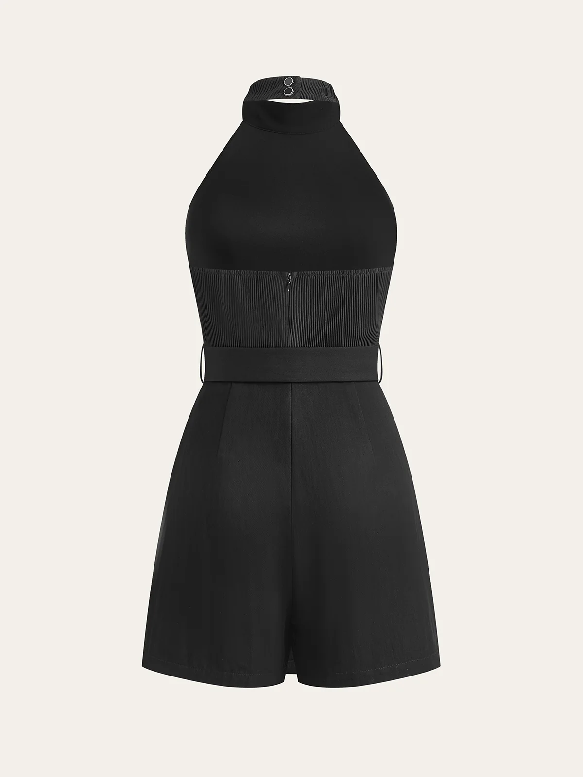 Halter Neck Backless Satin Jumpsuit with Belt - Wholesalesil