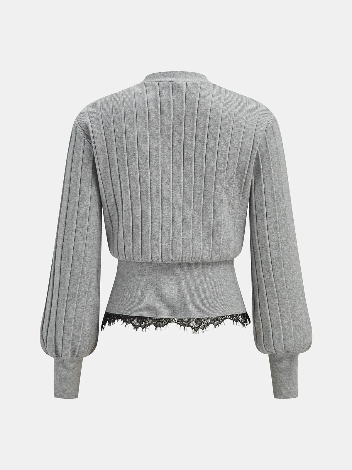 Lace Hem Ribbed Knit Cardigan - Wholesalesil