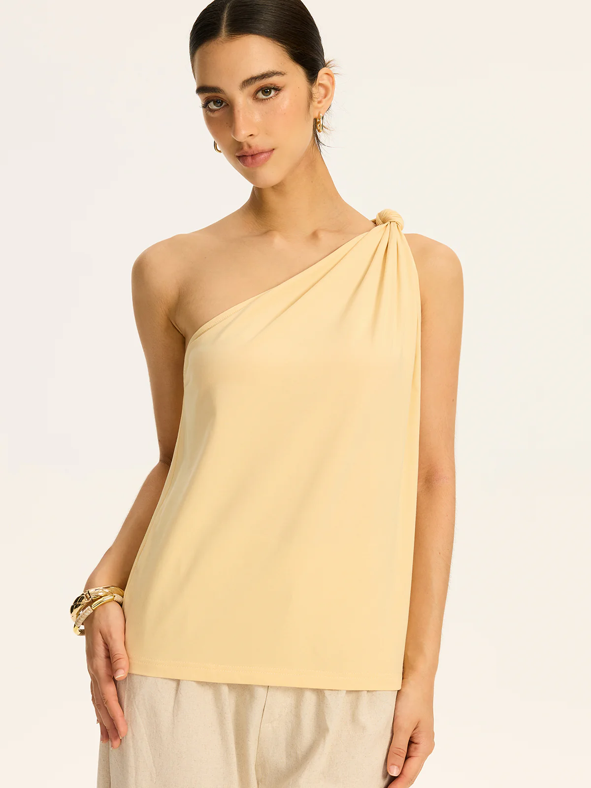 One-Shoulder Ruched Knit Top - Wholesalesil