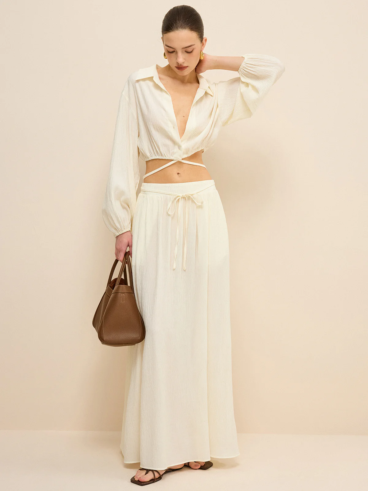 Oversized Textured Pocketed Maxi Skirt - Wholesalesil