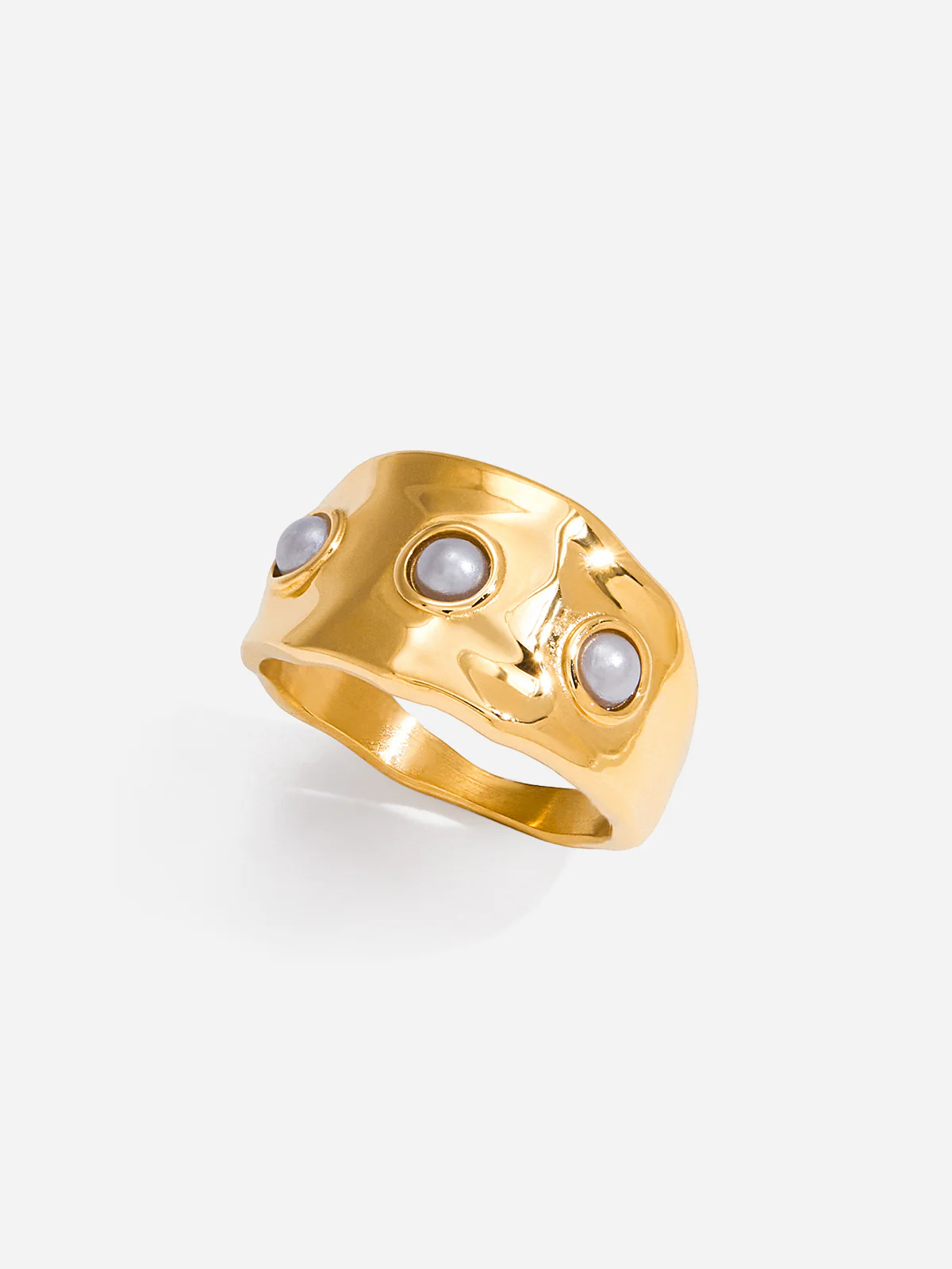 Pearl Embellished Golden Ring - Wholesalesil